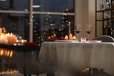 Photo of Table setting for romantic dinner in restaurant