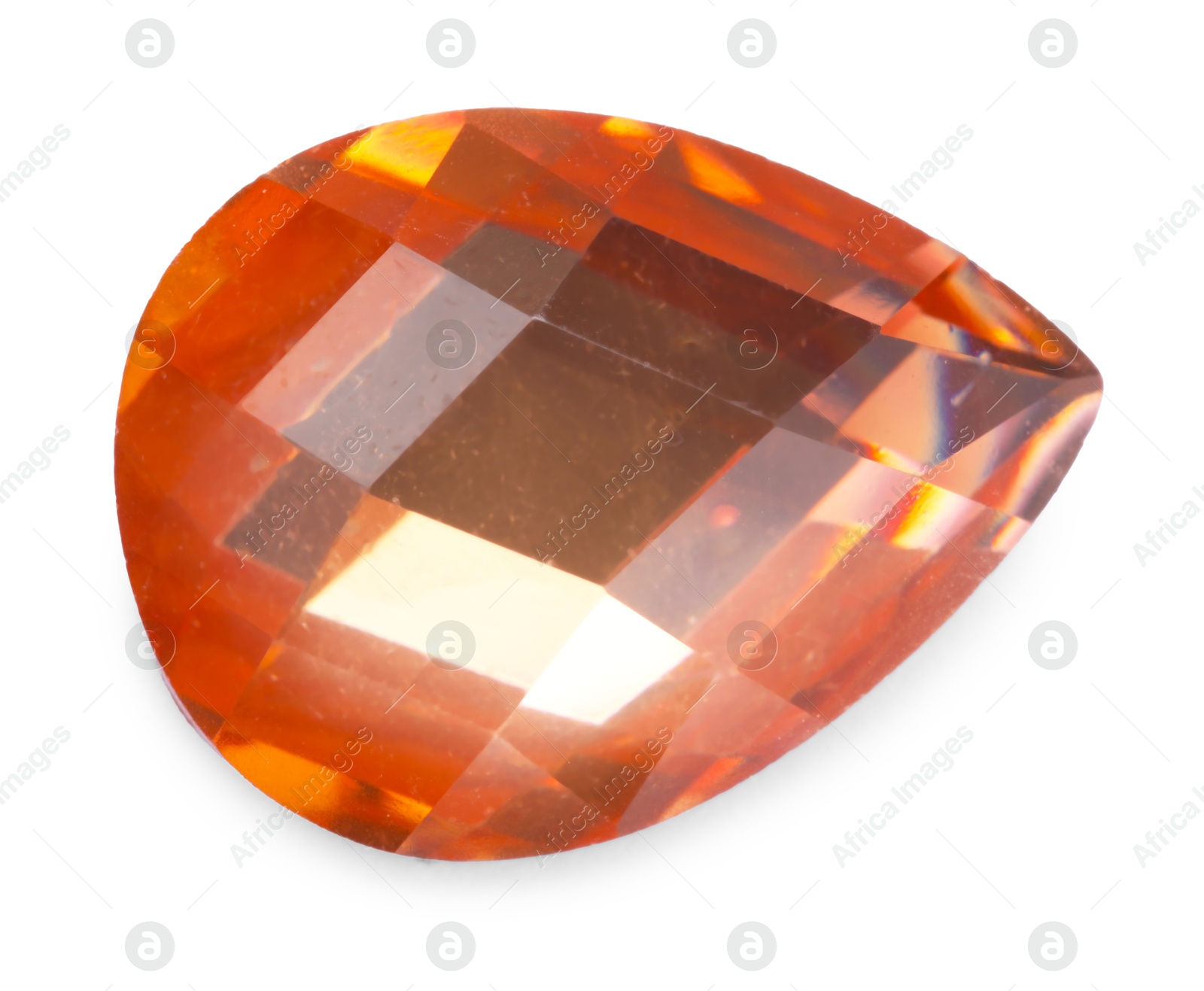 Photo of One orange shiny gemstone isolated on white