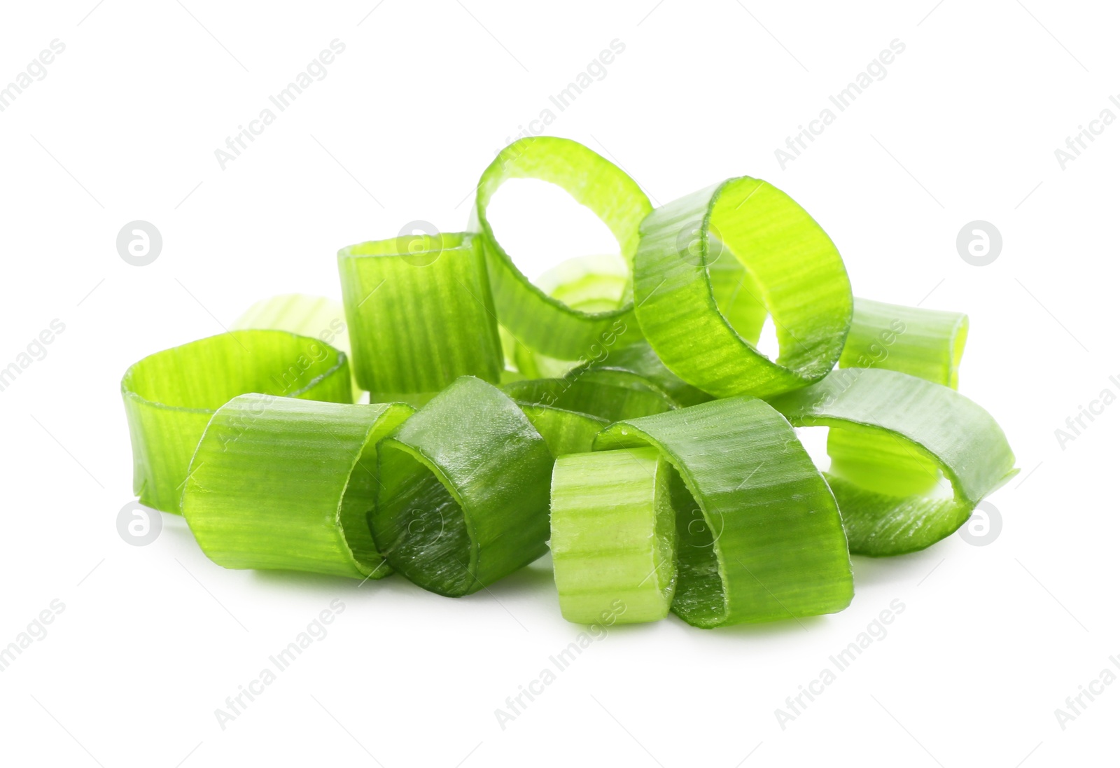 Photo of Chopped fresh green onion isolated on white