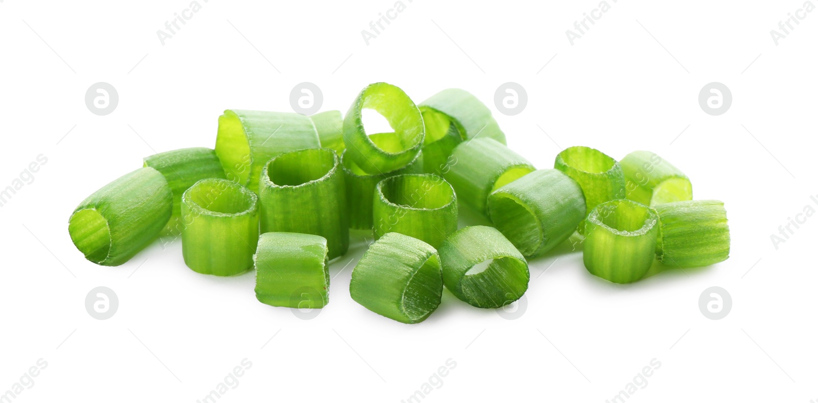 Photo of Chopped fresh green onion isolated on white