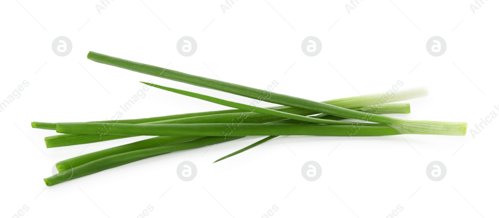 Photo of Cut fresh green onions isolated on white