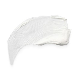 Photo of Cream isolated on white, top view. Sample of cosmetic product