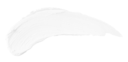 Photo of Cream isolated on white, top view. Sample of cosmetic product