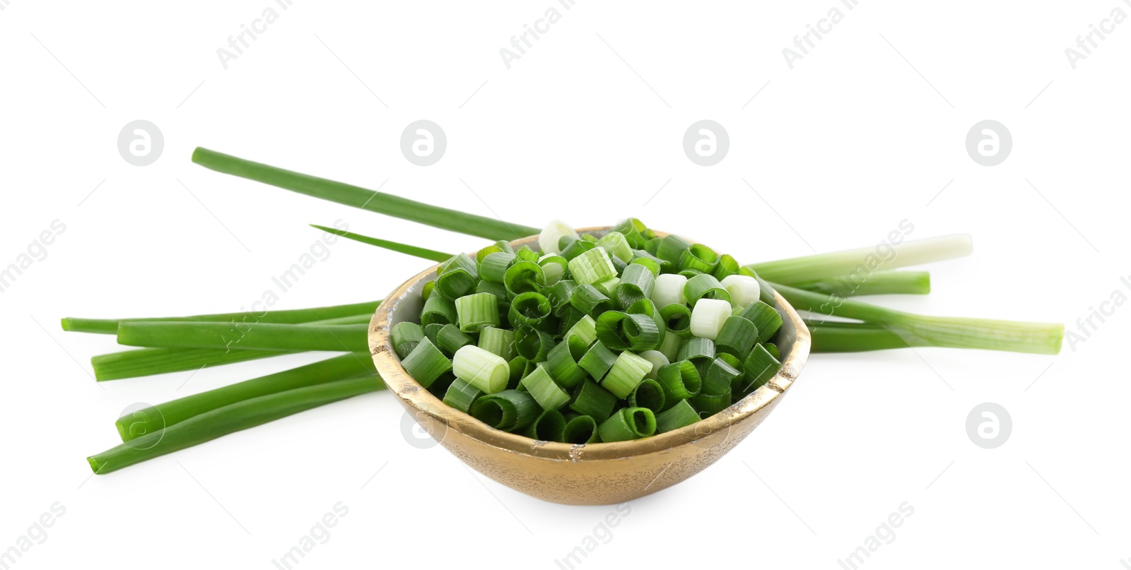 Photo of Cut fresh green onions isolated on white