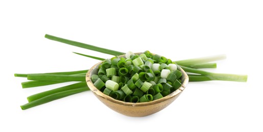 Photo of Cut fresh green onions isolated on white