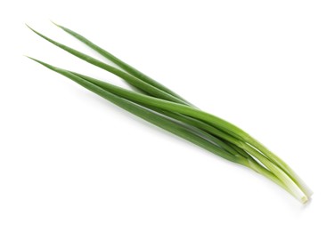 Photo of Fresh ripe green onions isolated on white