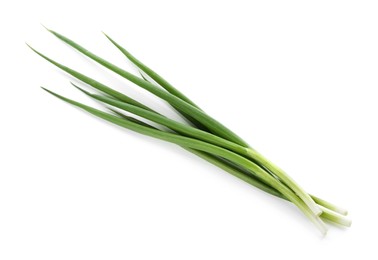 Photo of Fresh ripe green onions isolated on white