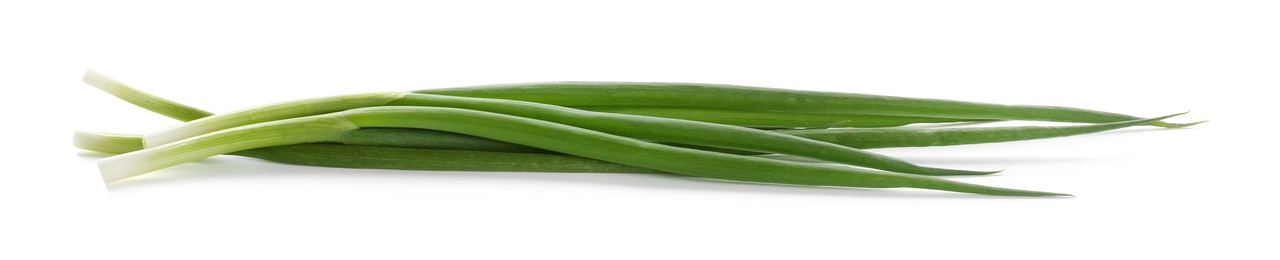 Photo of Fresh ripe green onions isolated on white