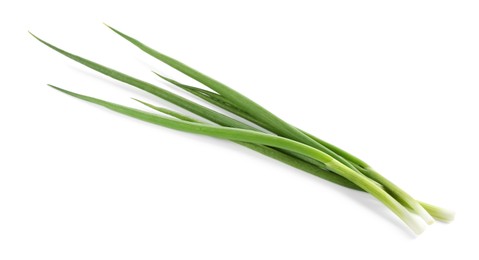 Photo of Fresh ripe green onions isolated on white