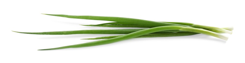 Photo of Fresh ripe green onions isolated on white