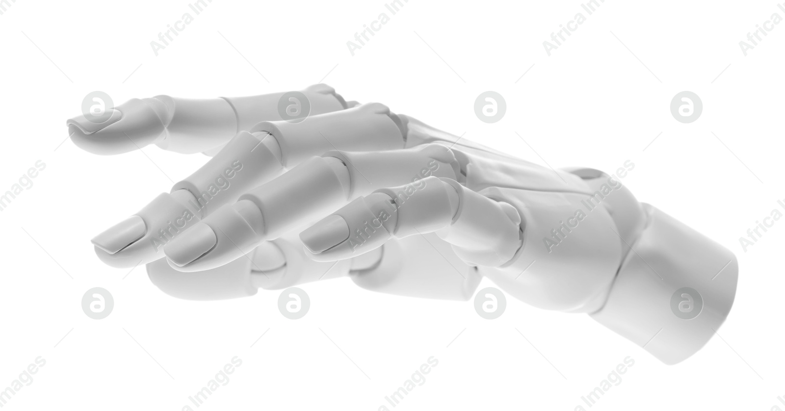 Photo of Artificial intelligence. Robot hand isolated on white