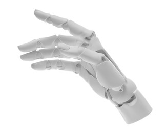 Photo of Artificial intelligence. Robot hand gesturing on white background