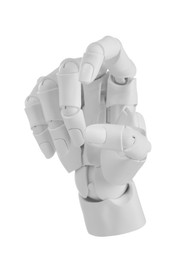 Photo of Artificial intelligence. Robot hand gesturing on white background