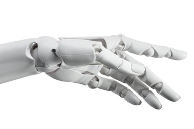 Artificial intelligence. Robot hand gesturing on white background