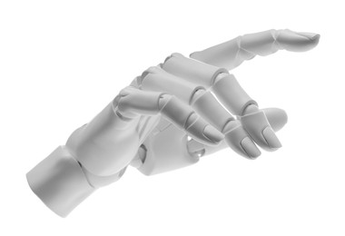 Photo of Artificial intelligence. Robot hand gesturing on white background