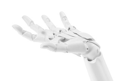 Photo of Artificial intelligence. Robot hand gesturing on white background