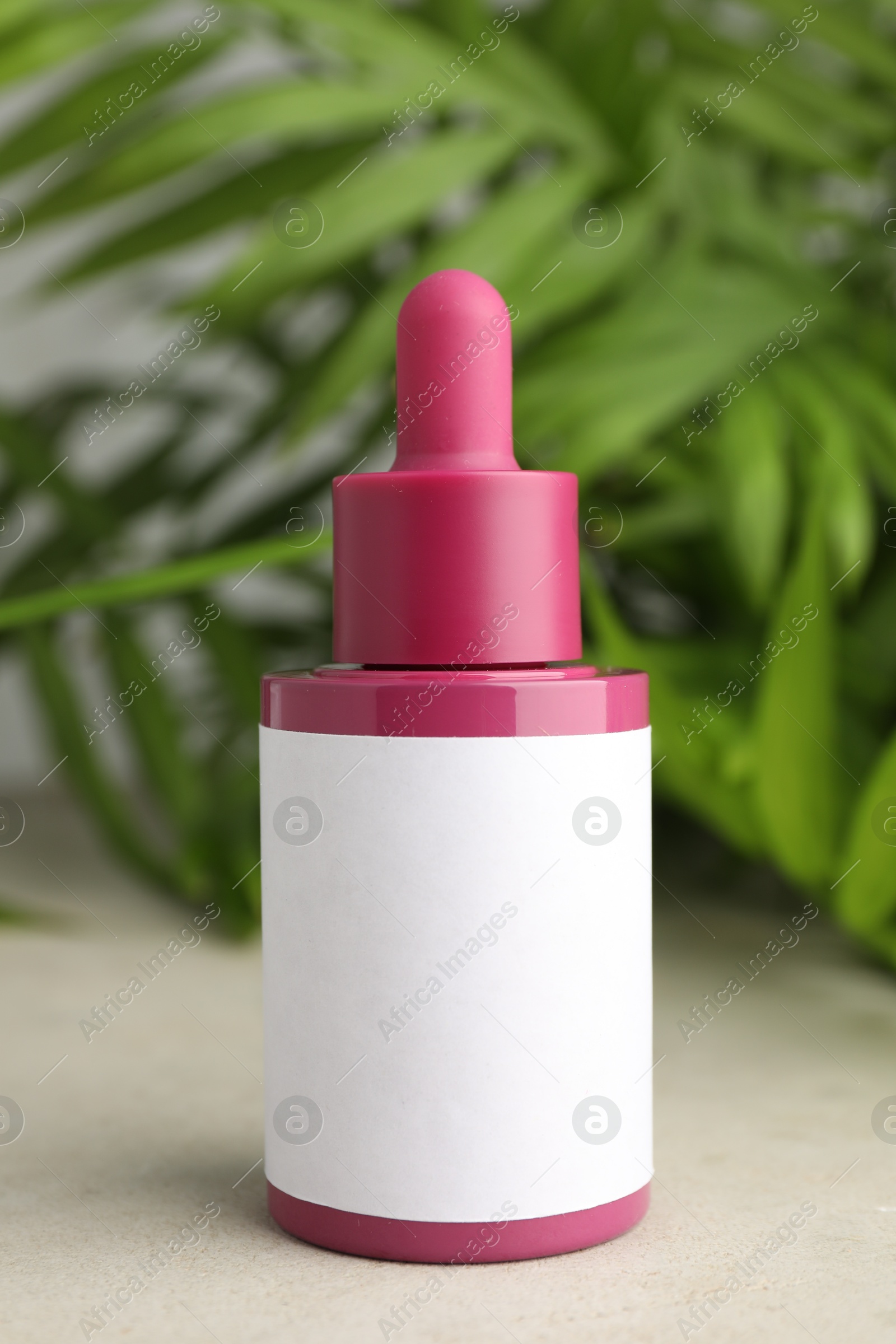 Photo of Bottle of skin care product on gray surface