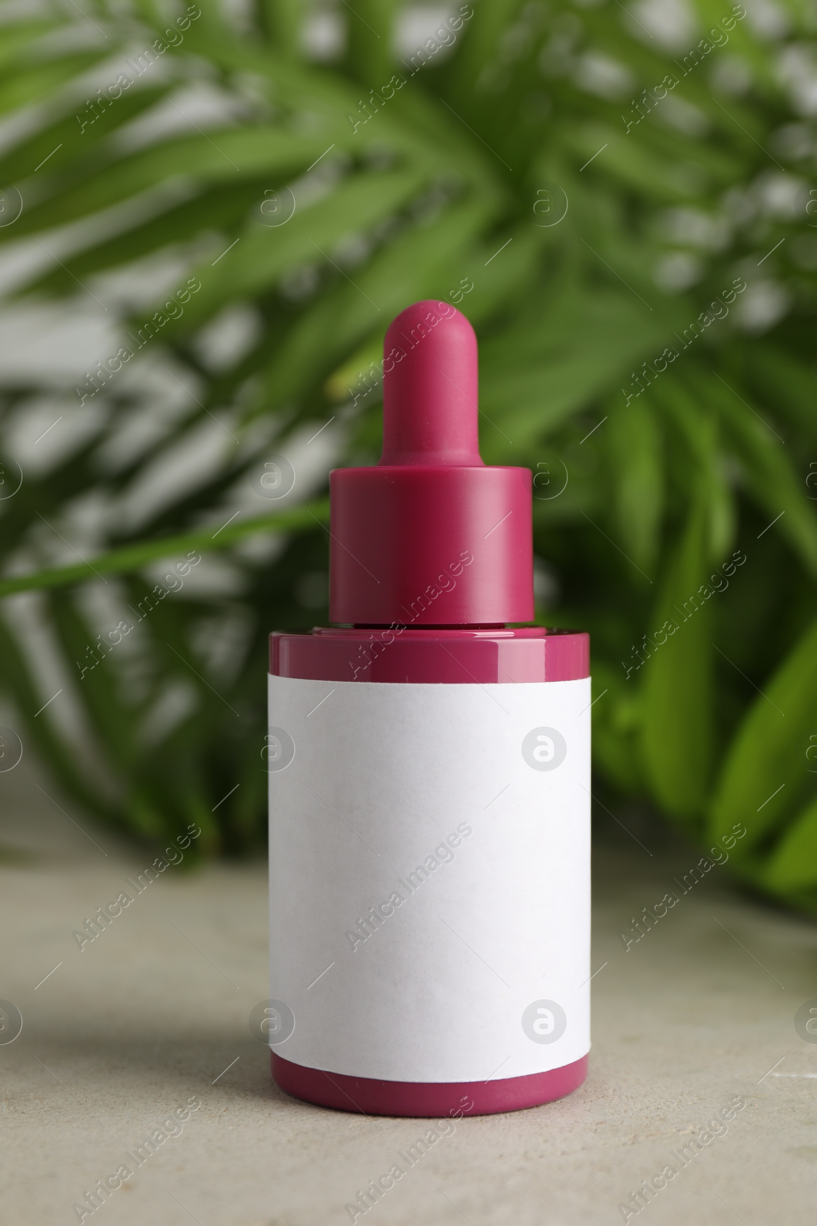 Photo of Bottle of skin care product on gray surface