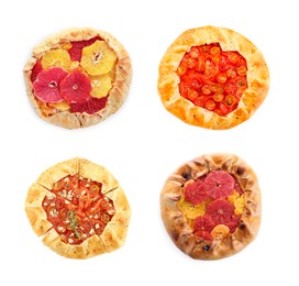 Image of Different delicious galettes on white background, set. Top view