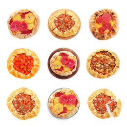 Image of Different delicious galettes on white background, set. Top view