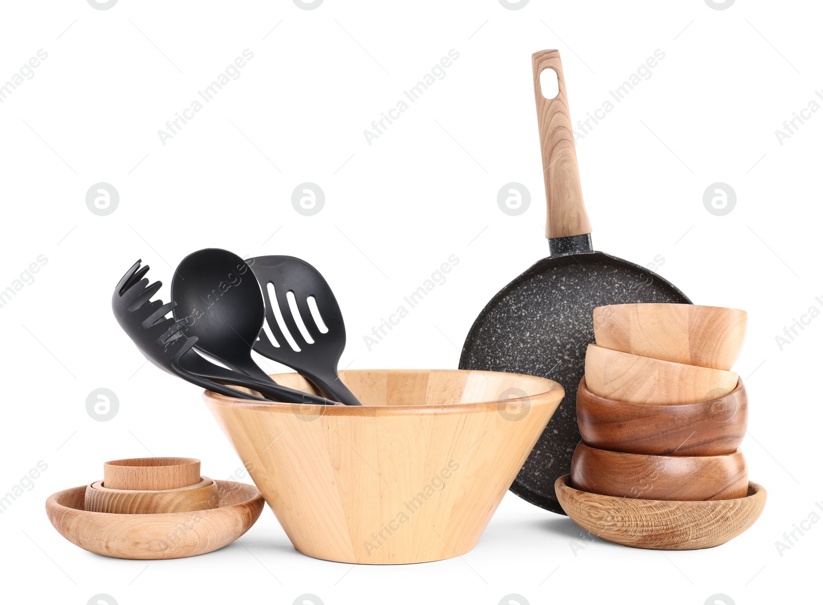 Photo of Set of different cooking utensils isolated on white