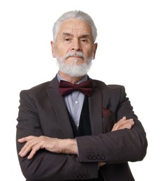 Photo of Portrait of elegant bearded gentleman on white background