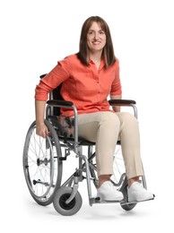 Photo of Smiling woman in wheelchair on white background