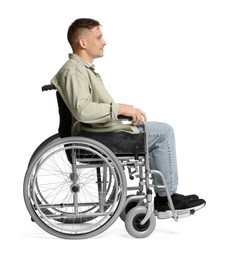 Photo of Smiling man in wheelchair on white background