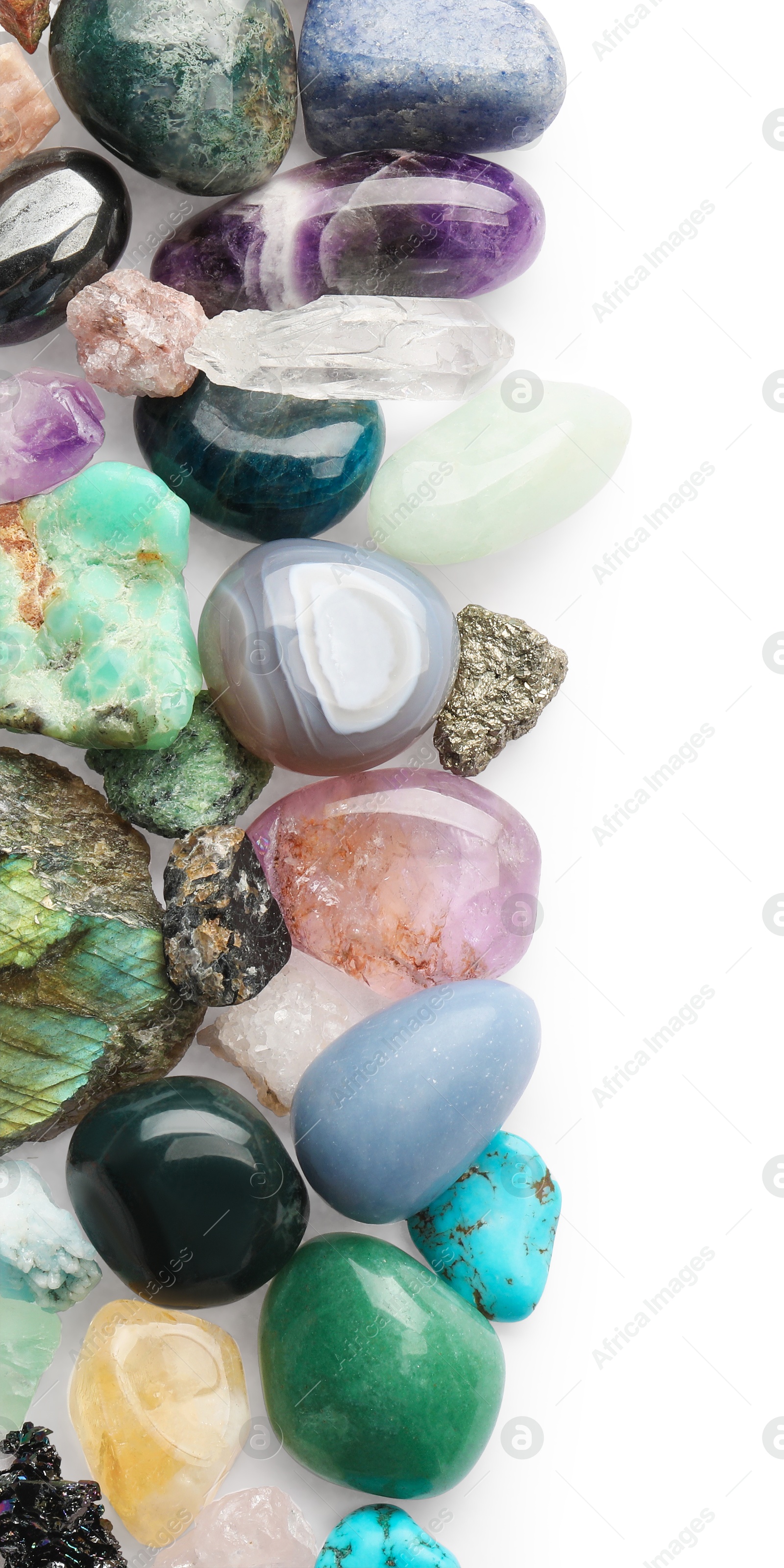 Photo of Different natural mineral stones isolated on white, top view