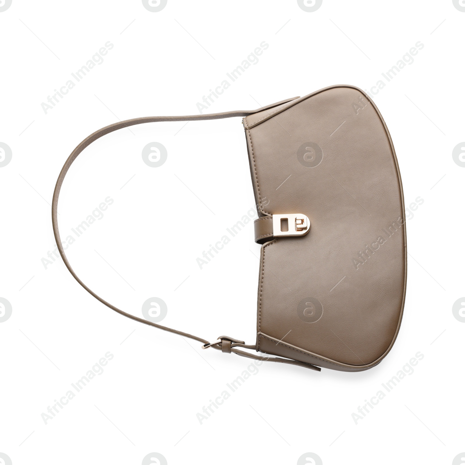 Photo of Elegant women baguette handbag isolated on white, top view