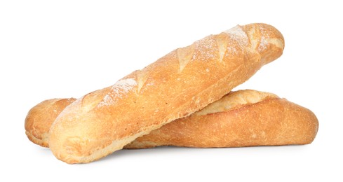 Photo of Two freshly baked baguettes isolated on white