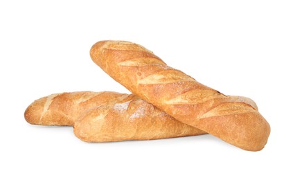 Three freshly baked baguettes isolated on white