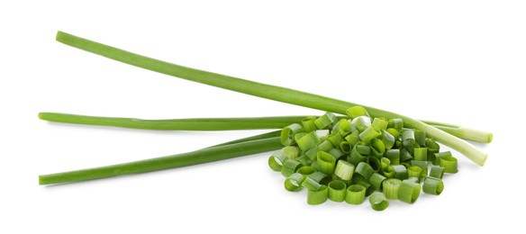 Photo of Cut fresh green onions isolated on white