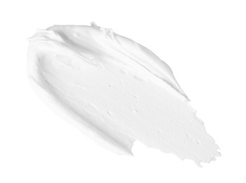 Photo of Cream isolated on white, top view. Sample of cosmetic product