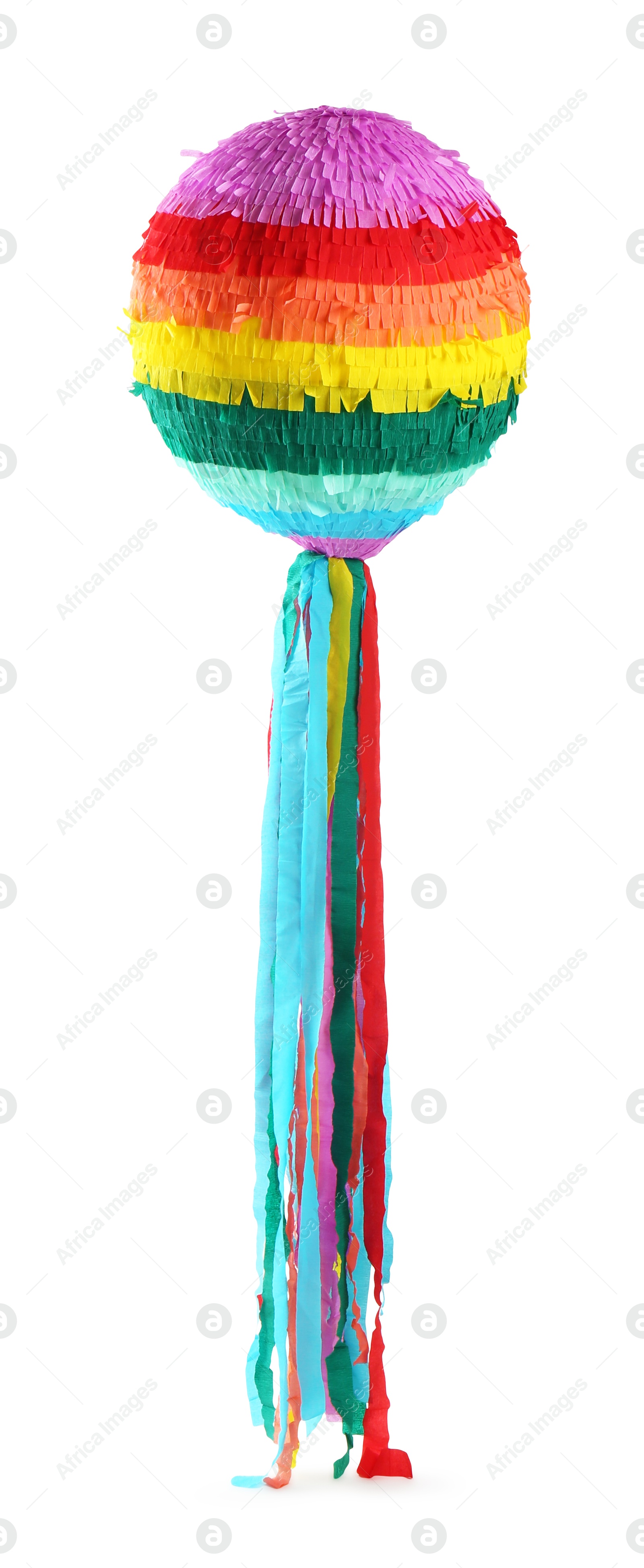 Photo of One bright colorful pinata isolated on white