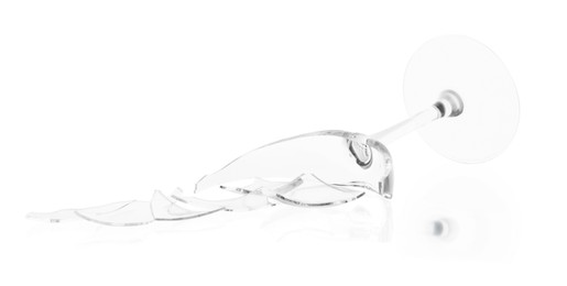 Photo of Pieces of broken wine glass isolated on white