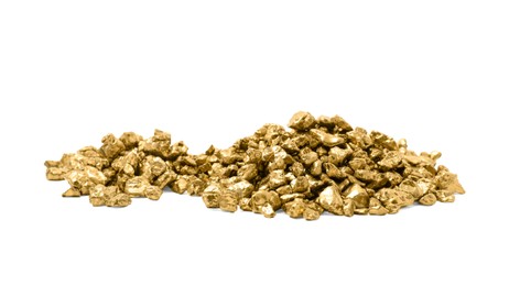 Photo of Heap of gold nuggets isolated on white