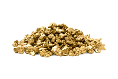 Photo of Heap of gold nuggets isolated on white