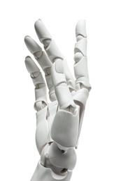 Photo of Artificial intelligence. Robot hand gesturing on white background