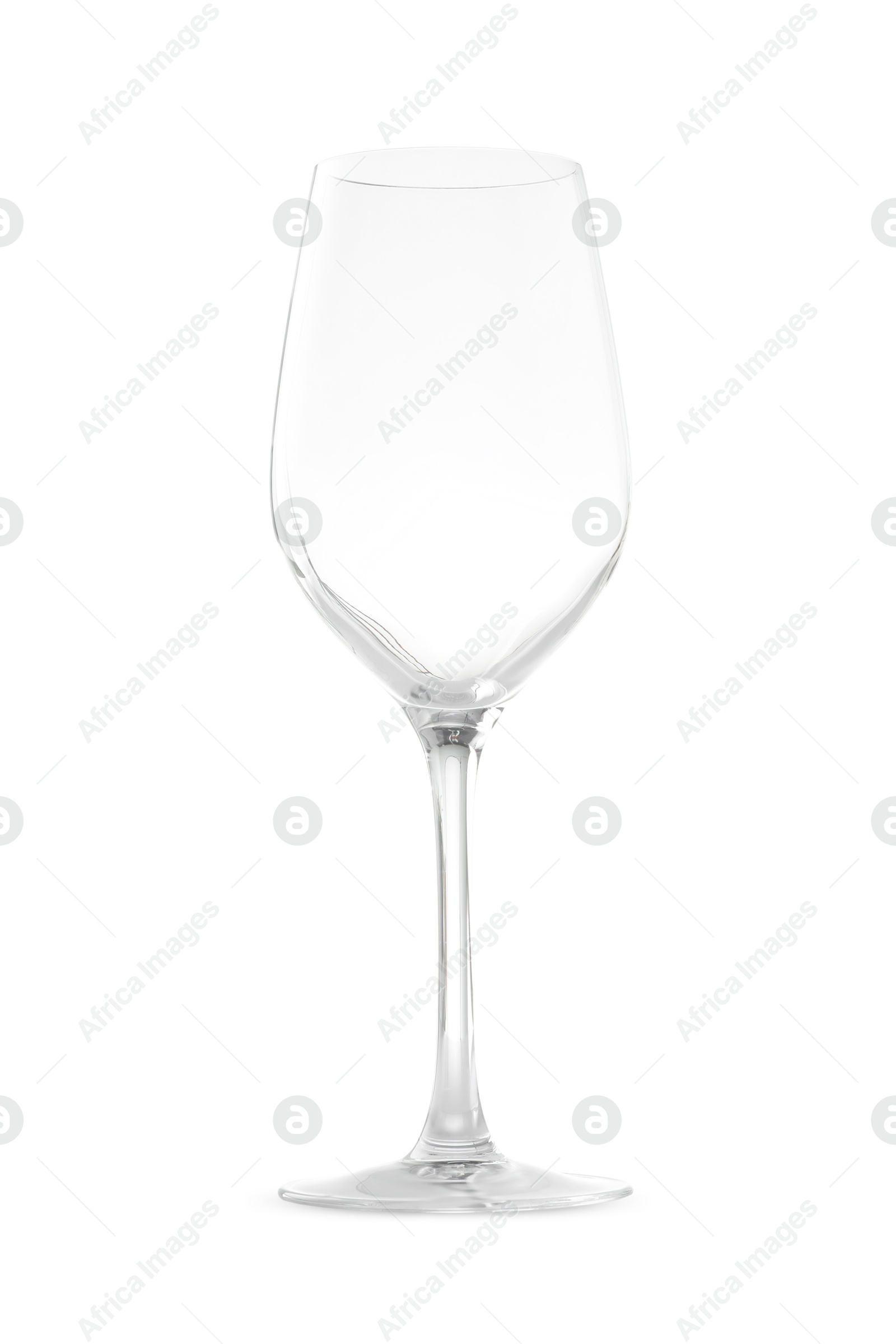 Photo of One empty wine glass isolated on white