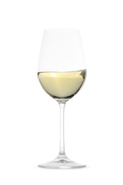 Photo of Tasty wine in glass on white background