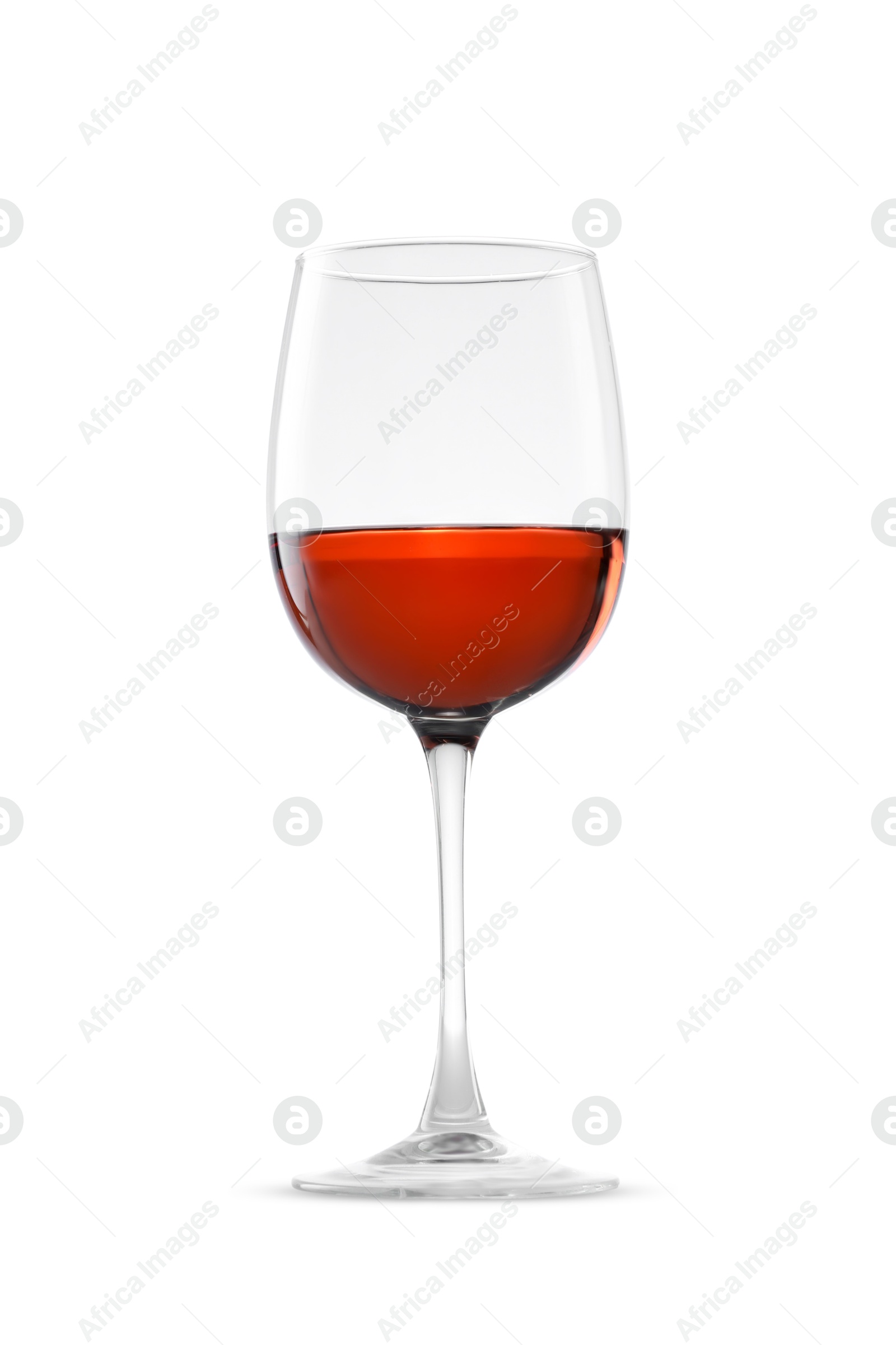 Photo of Rose wine in glass on white background