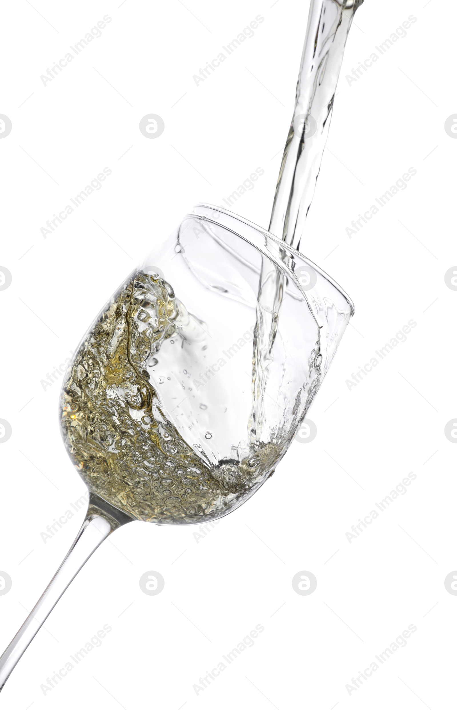 Photo of Pouring wine into glass on white background