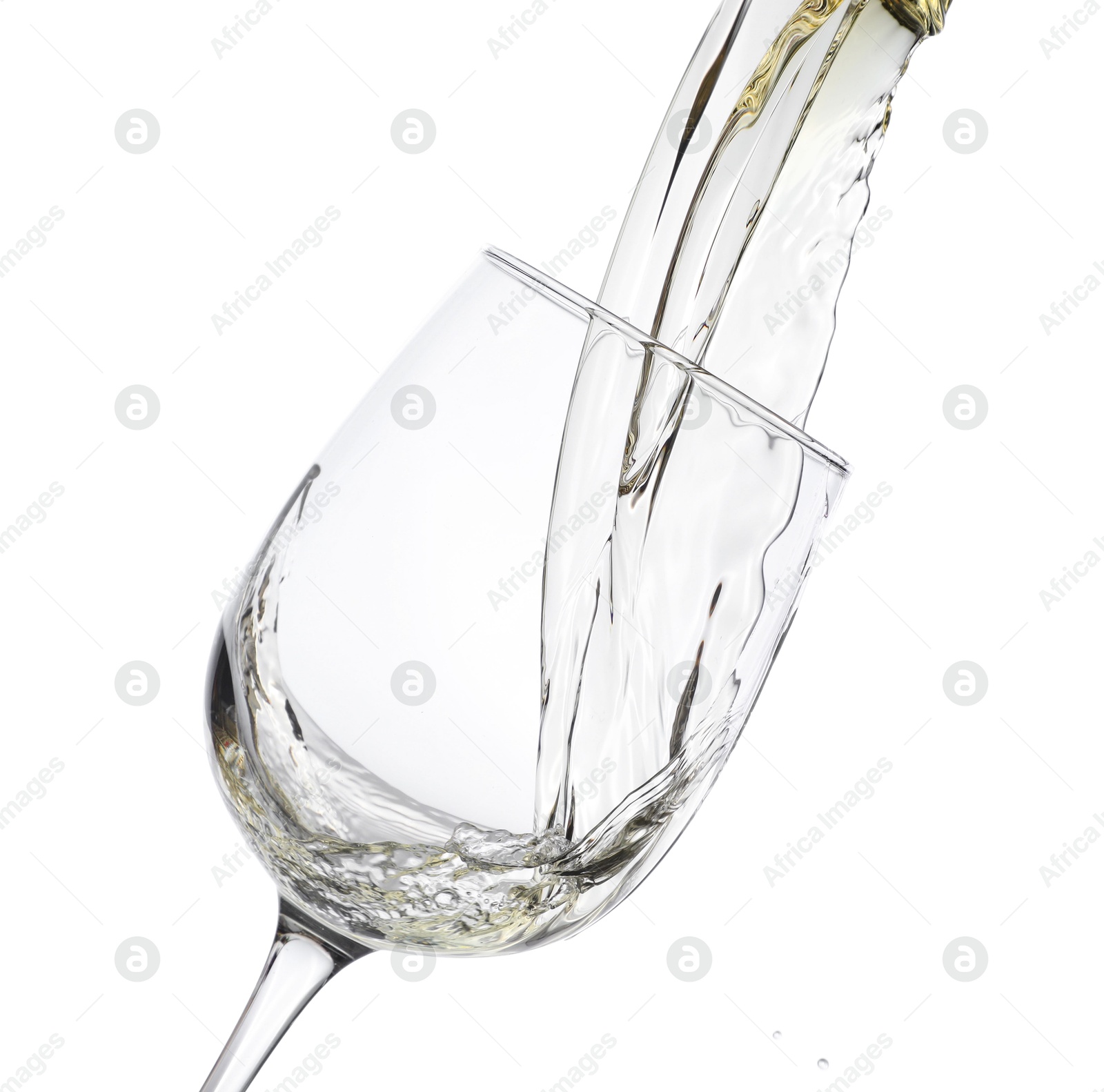 Photo of Pouring wine into glass on white background