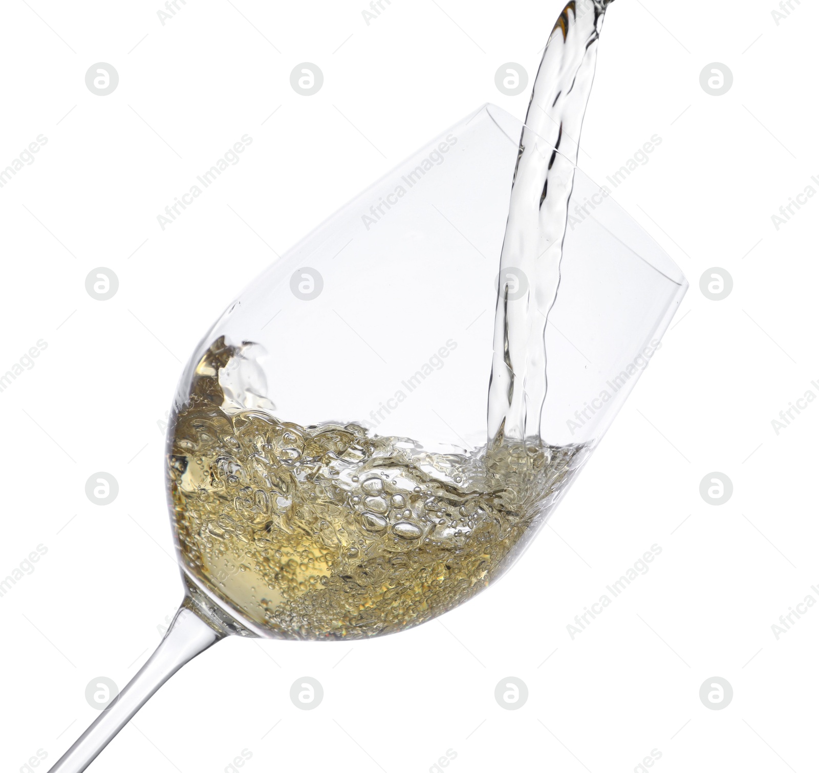 Photo of Pouring wine into glass on white background