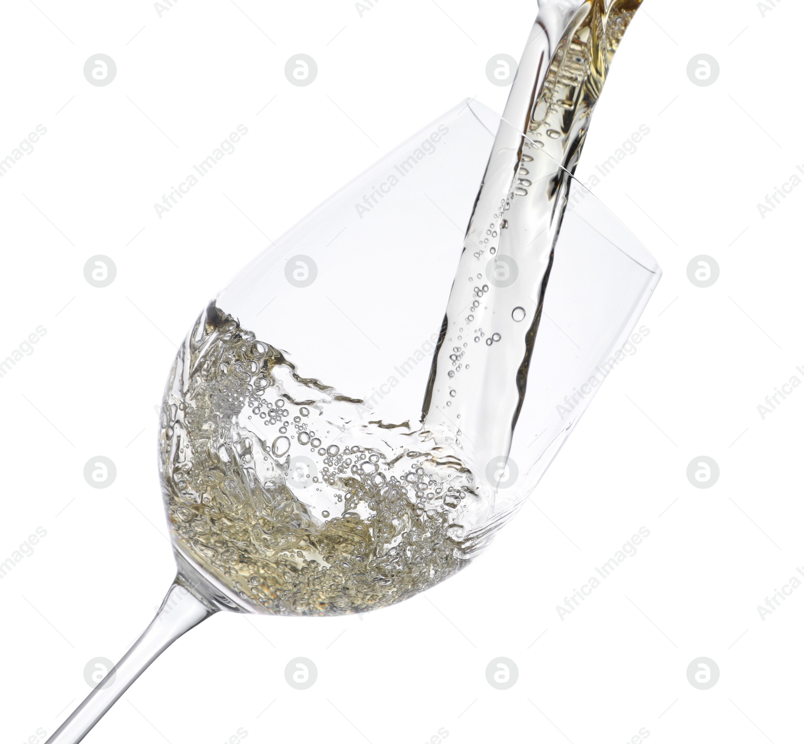 Photo of Pouring wine into glass on white background