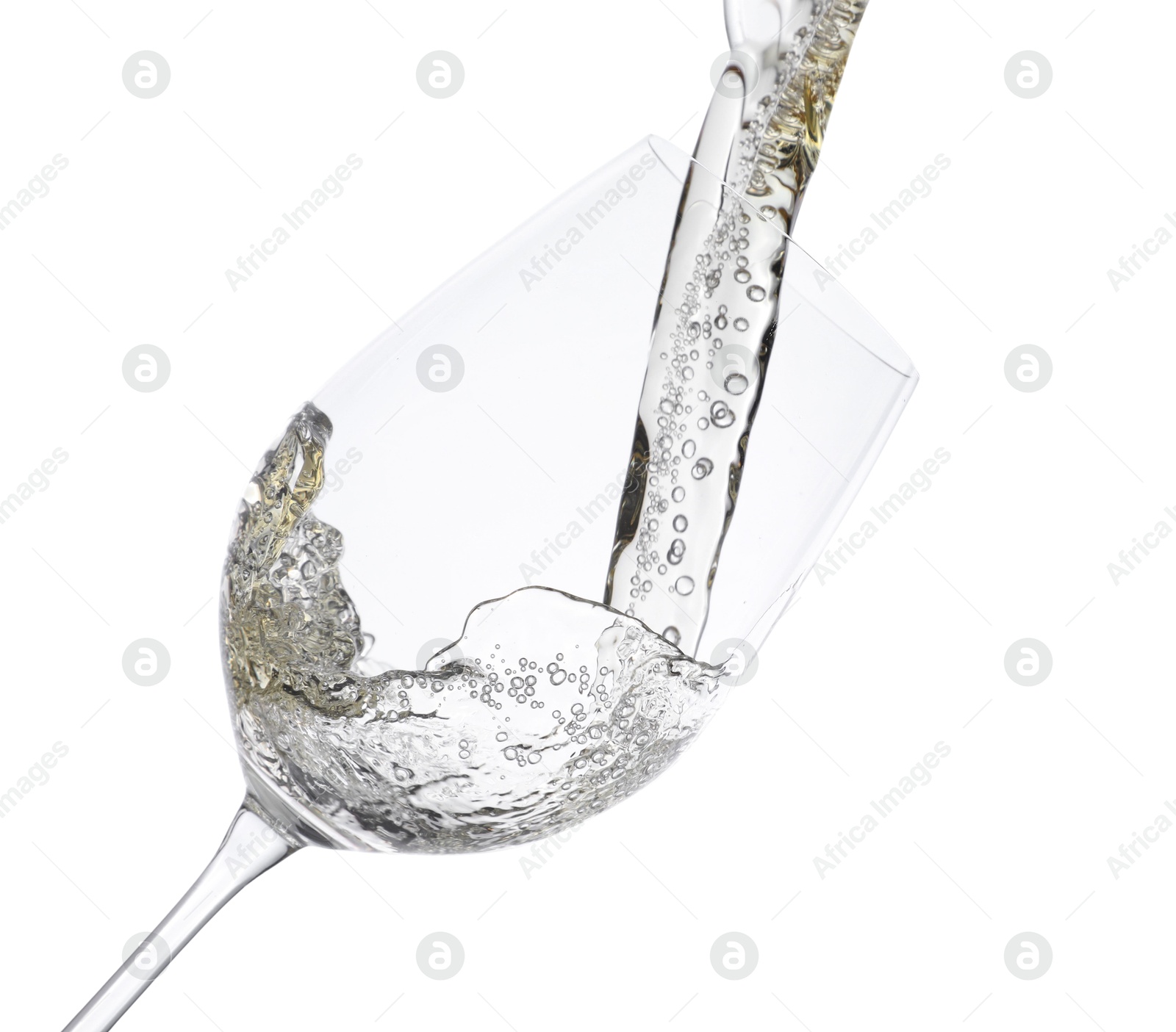 Photo of Pouring wine into glass on white background