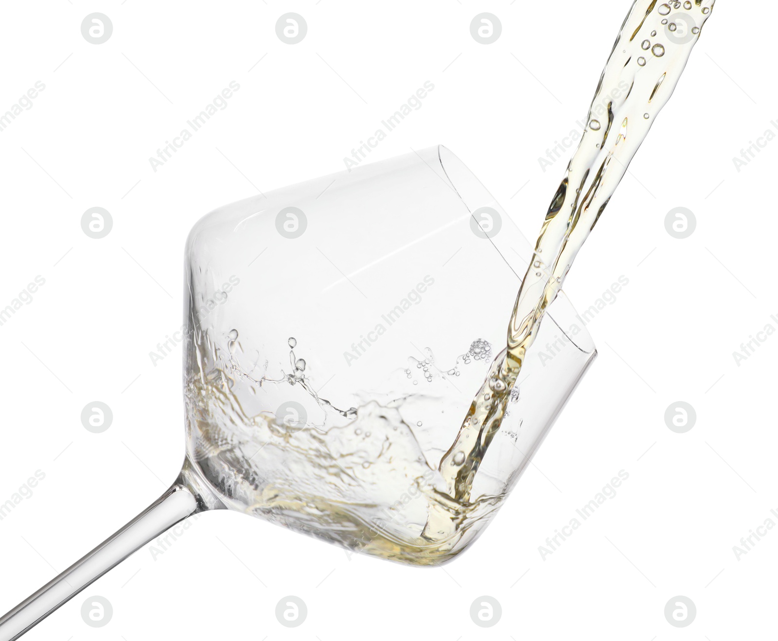 Photo of Pouring wine into glass on white background