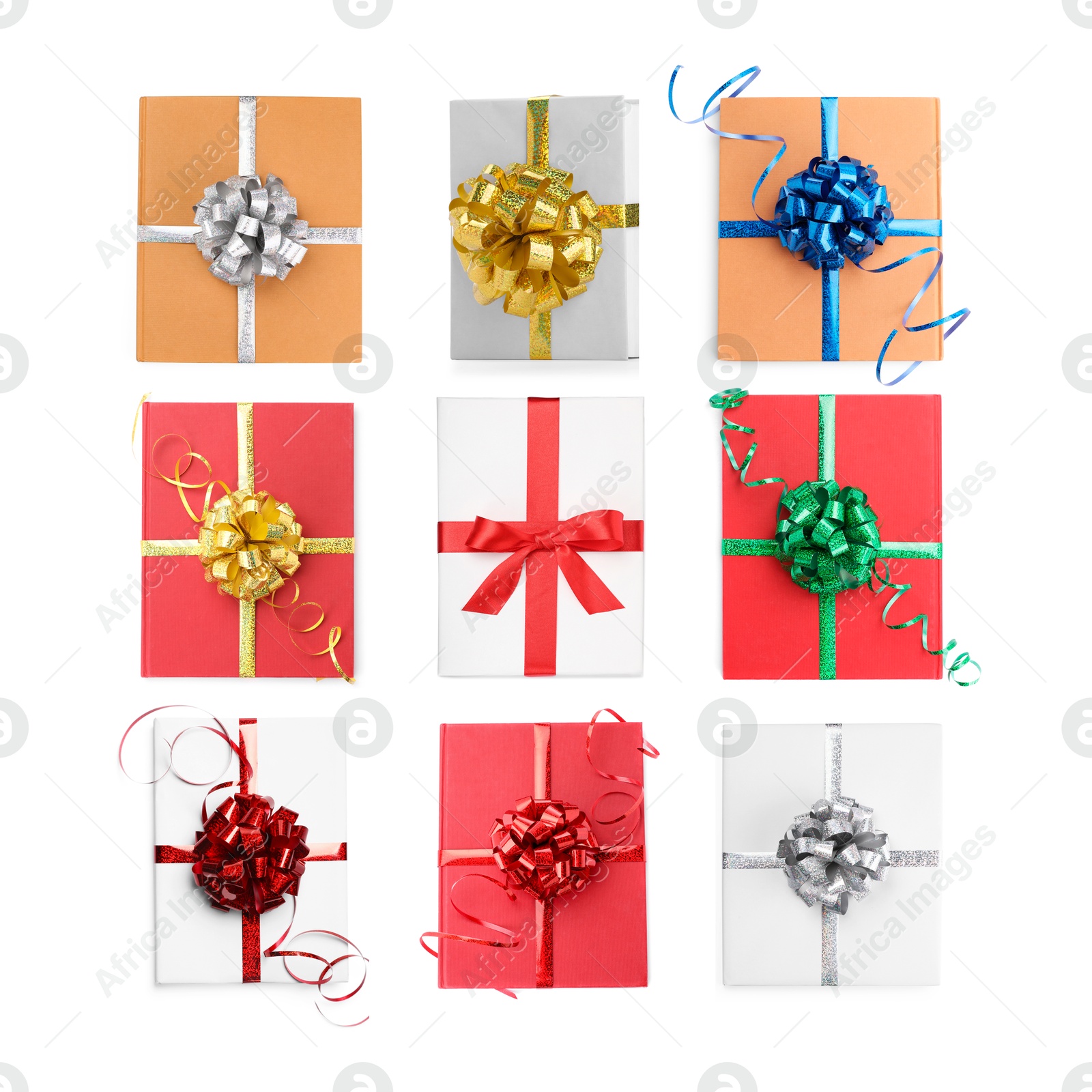 Image of Books decorated with bows isolated on white. Nice holiday gift