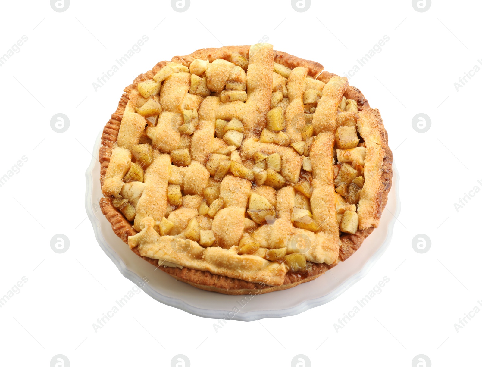 Photo of One tasty homemade apple pie isolated on white